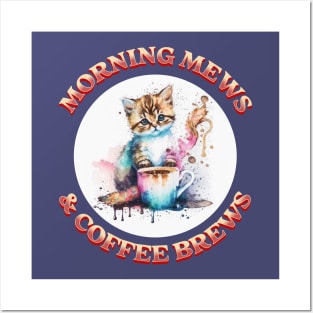 Morning Mews & Coffee Brews | Watercolor Posters and Art